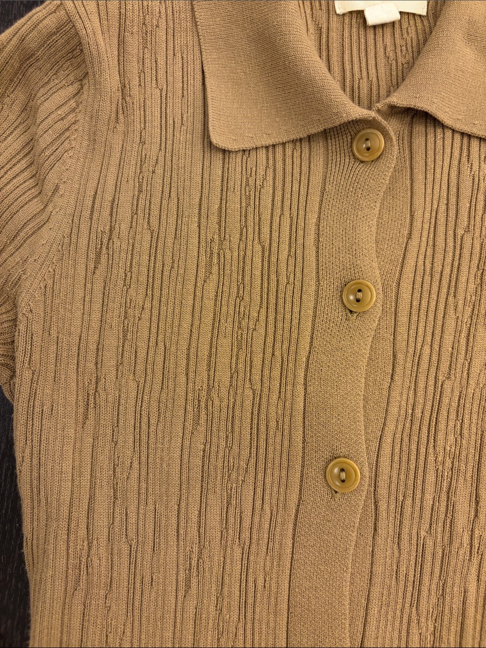 Open Edit Camel Ribbed Button-Front Long Dress - Picture 2 of 4
